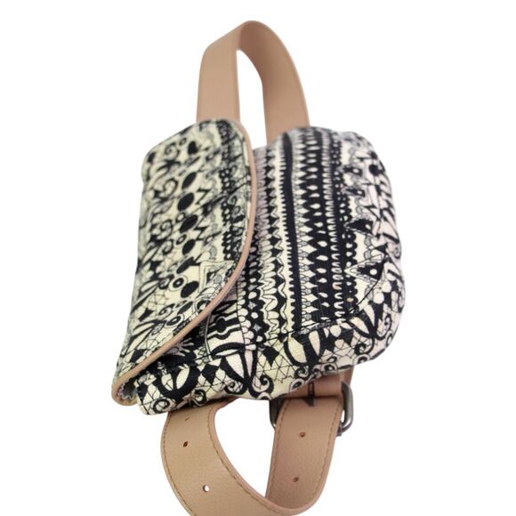 Sakroots BLACK WHITE JUTE COTTON ARTIST CIRCLE FANNY WAIST BAG CLUTCH HANDBAG - Picture 6 of 14